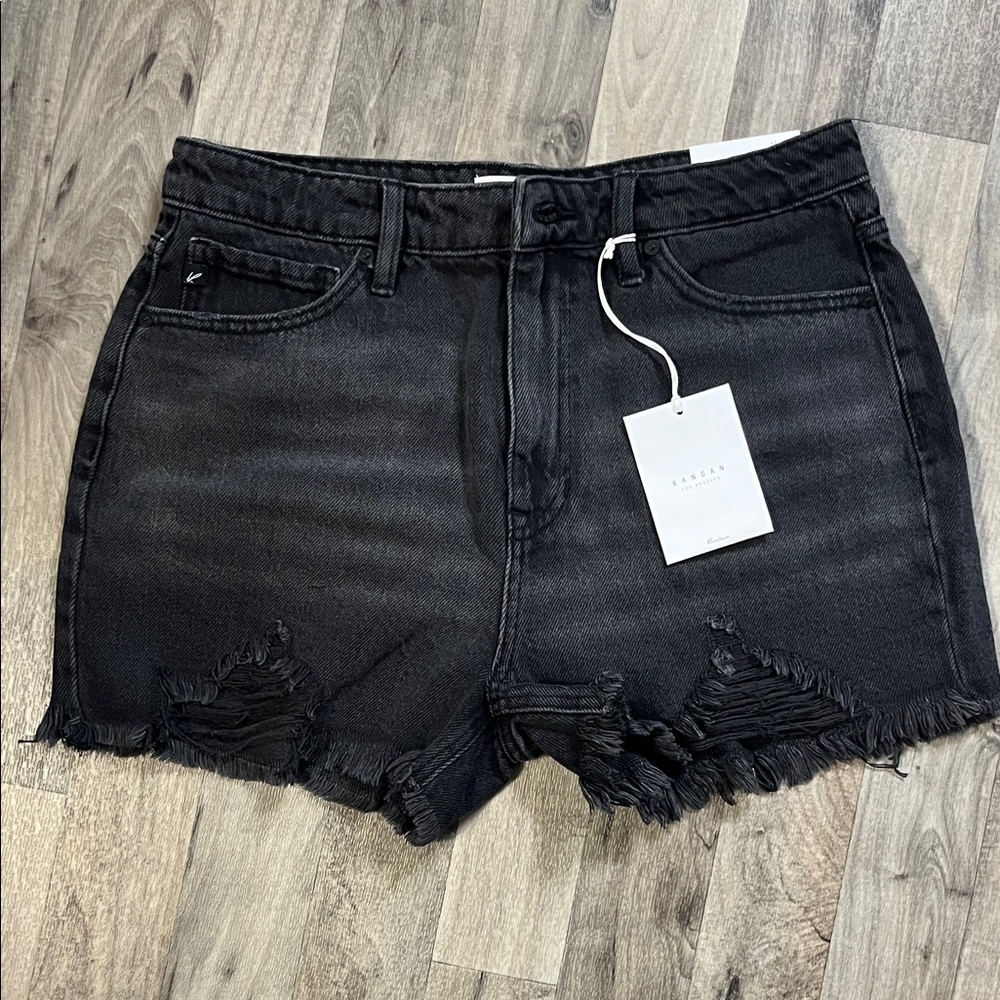 Black Distressed Denim Shorts KanCan